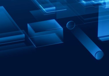 Siber mavi izometrik neon şehir sanal gerçeklik arka planı. Soyut teknoloji yeniliği gelecekteki dijital arka plan. 3d oluşturma.