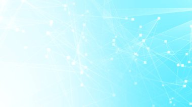Teknoloji geçmişine sahip soyut mavi beyaz çokgen teknoloji ağı. Soyut noktalar ve satır dokusu arka planı. 3d oluşturma.