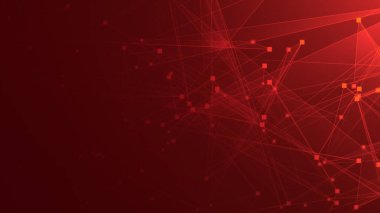 Teknoloji geçmişine sahip soyut kırmızı çokgen teknoloji ağı. Soyut noktalar ve satır dokusu arka planı. 3d oluşturma.