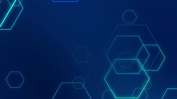 Hexagone Géométrique Néon Bleu Lumière Technologie Tech Fond Sombre Résumé — Photo