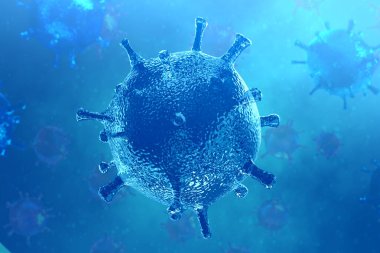 Coronavirus 2019 COVID-19 salgını. Biyoloji bilimi 3 boyutlu illüstrasyon.