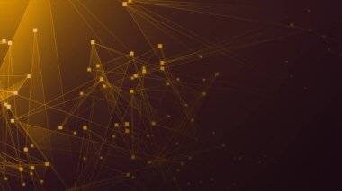 Teknoloji geçmişine sahip soyut turuncu çokgen teknoloji ağı. Soyut noktalar ve satır dokusu arka planı. 3d oluşturma.