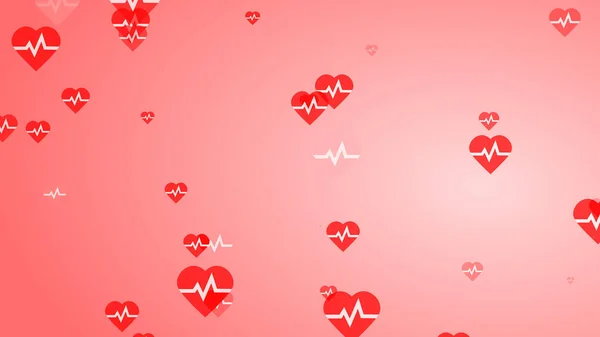 Medical Heart Beat Pulse Flat White Red Hearts Pattern Background — Stock Photo, Image