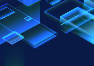 Siber mavi izometrik neon şehir sanal gerçeklik arka planı. Soyut teknoloji yeniliği gelecekteki dijital arka plan. 3d oluşturma.