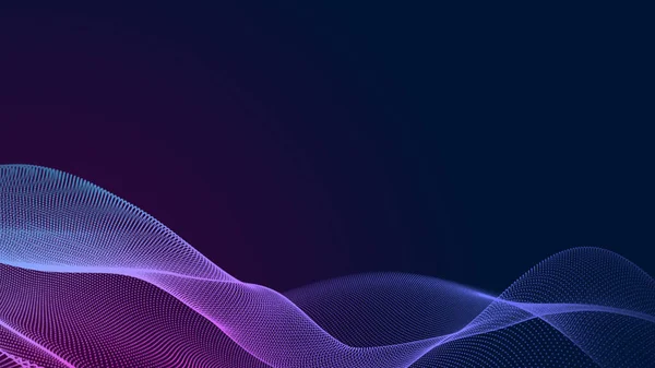 Nokta mavi mor dalga çizgisi, ışık eğimli koyu arkaplan. Soyut teknoloji büyük veri dijital arkaplanı. 3d oluşturma.