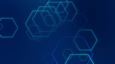 Altıgen geometrik mavi ışık teknolojisi yüksek teknoloji koyu arka plan. Soyut grafik dijital gelecek bilim konsept tasarımı.