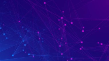 Soyut mor menekşe ve mavi çokgen teknoloji ağına bağlı. Soyut noktalar ve satır dokusu arka planı. 3d oluşturma.