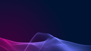 Nokta mavi mor dalga çizgisi, ışık eğimli koyu arkaplan. Soyut teknoloji büyük veri dijital arkaplanı. 3d oluşturma.