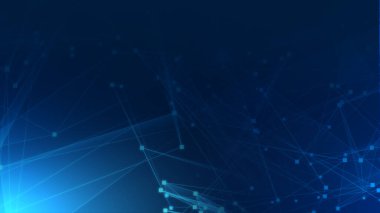 Teknoloji geçmişine sahip soyut mavi çokgen teknoloji ağı. Soyut noktalar ve satır dokusu arka planı. 3d oluşturma.
