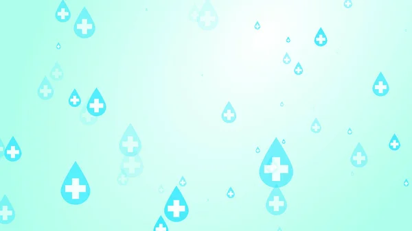 青い消毒剤ドロップパターンの背景に白い医療保健クロス 衛生コンセプト — ストック写真