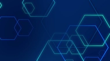 Altıgen geometrik mavi ışık teknolojisi yüksek teknoloji koyu arka plan. Soyut grafik dijital gelecek bilim konsept tasarımı.
