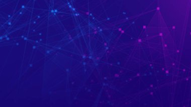 Soyut mor menekşe ve mavi çokgen teknoloji ağına bağlı. Soyut noktalar ve satır dokusu arka planı. 3d oluşturma.