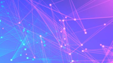 Teknoloji geçmişine sahip soyut mor çokgen teknoloji ağı. Soyut noktalar ve satır dokusu arka planı. 3d oluşturma.