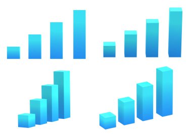 3d çizelge mavi seti beyaz arkaplanda izole edildi. İş haritası bilgi toplama. 3 boyutlu grafik çizimi. Kırpma yolu ile nesne.