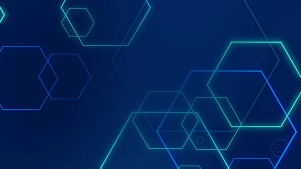 Hexagon Geometriska Blå Neon Ljus Teknik Högteknologiska Mörk Bakgrund Abstrakt — Stockfoto