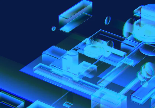 Cyber Blaue Isometrische Neon Stadt Virtual Reality Hintergrund Abstrakte Technologie — Stockfoto