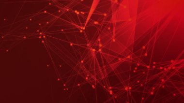Teknoloji geçmişine sahip soyut kırmızı çokgen teknoloji ağı. Soyut noktalar ve satır dokusu arka planı. 3d oluşturma.