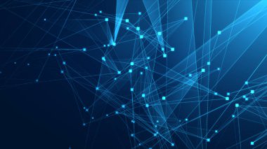 Teknoloji geçmişine sahip soyut mavi çokgen teknoloji ağı. Soyut noktalar ve satır dokusu arka planı. 3d oluşturma.