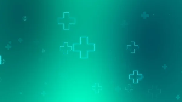 健康青緑色の十字ネオンライトの形のパターンの背景 ヘルスケア技術と科学の概念 — ストック写真