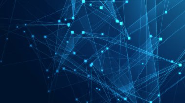 Teknoloji geçmişine sahip soyut mavi çokgen teknoloji ağı. Soyut noktalar ve satır dokusu arka planı. 3d oluşturma.