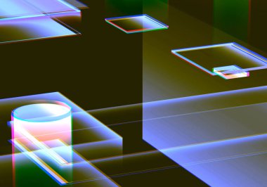 Verilerin 3 boyutlu görselleştirilmesi ve teknik arızalar. Soyut teknoloji yeniliği gelecekteki dijital arka plan. 3d oluşturma.