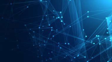 Teknoloji geçmişine sahip soyut mavi çokgen teknoloji ağı. Soyut noktalar ve satır dokusu arka planı. 3d oluşturma.
