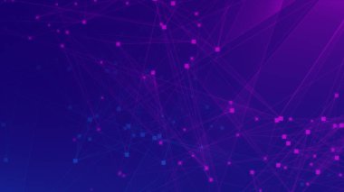 Soyut mor menekşe ve mavi çokgen teknoloji ağına bağlı. Soyut noktalar ve satır dokusu arka planı. 3d oluşturma.