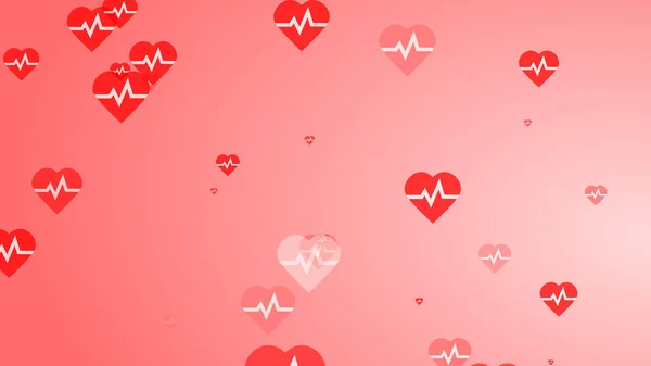 Herzschlag Puls Flach Weiß Auf Rotem Herzmuster Hintergrund Abstrakte Gesundheitsfürsorge — Stockfoto