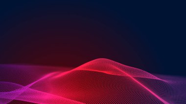 Nokta kırmızı mor dalga çizgisi açık renk gradyan koyu arkaplan. Soyut teknoloji büyük veri dijital arkaplanı. 3d oluşturma.