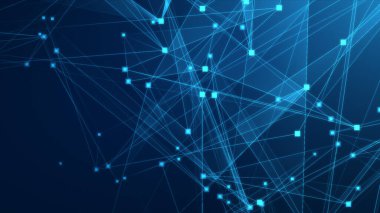 Teknoloji geçmişine sahip soyut mavi çokgen teknoloji ağı. Soyut noktalar ve satır dokusu arka planı. 3d oluşturma.