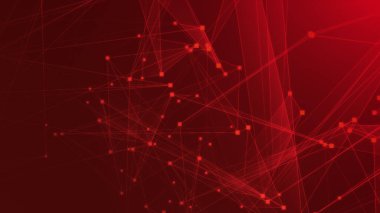 Teknoloji geçmişine sahip soyut kırmızı çokgen teknoloji ağı. Soyut noktalar ve satır dokusu arka planı. 3d oluşturma.