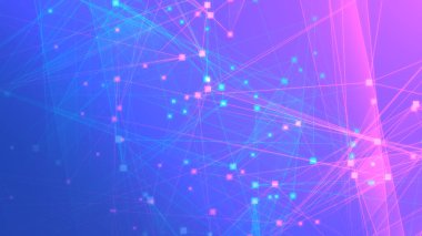 Teknoloji geçmişine sahip soyut mor çokgen teknoloji ağı. Soyut noktalar ve satır dokusu arka planı. 3d oluşturma.