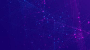 Soyut mor menekşe ve mavi çokgen teknoloji ağına bağlı. Soyut noktalar ve satır dokusu arka planı. 3d oluşturma.