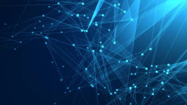 Teknoloji geçmişine sahip soyut mavi çokgen teknoloji ağı. Soyut noktalar ve satır dokusu arka planı. 3d oluşturma.