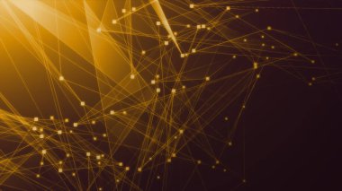 Teknoloji geçmişine sahip soyut turuncu çokgen teknoloji ağı. Soyut noktalar ve satır dokusu arka planı. 3d oluşturma.