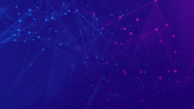 Soyut mor menekşe ve mavi çokgen teknoloji ağına bağlı. Soyut noktalar ve satır dokusu arka planı. 3d oluşturma.
