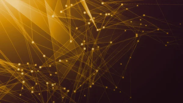 Teknoloji geçmişine sahip soyut turuncu çokgen teknoloji ağı. Soyut noktalar ve satır dokusu arka planı. 3d oluşturma.