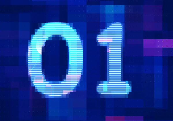 Binary Computer Code Screen Monitor Computer Technology Blue Background Abstract — Stock Photo, Image