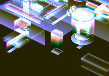 Verilerin 3 boyutlu görselleştirilmesi ve teknik arızalar. Soyut teknoloji yeniliği gelecekteki dijital arka plan. 3d oluşturma.