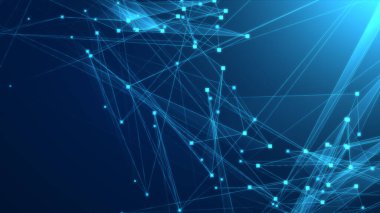 Teknoloji geçmişine sahip soyut mavi çokgen teknoloji ağı. Soyut noktalar ve satır dokusu arka planı. 3d oluşturma.