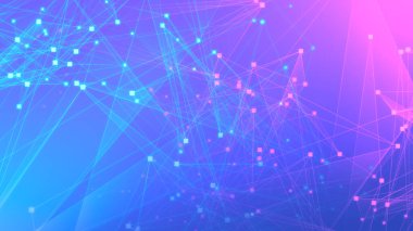 Teknoloji geçmişine sahip soyut mor çokgen teknoloji ağı. Soyut noktalar ve satır dokusu arka planı. 3d oluşturma.