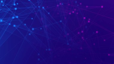 Soyut mor menekşe ve mavi çokgen teknoloji ağına bağlı. Soyut noktalar ve satır dokusu arka planı. 3d oluşturma.