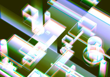 Verilerin 3 boyutlu görselleştirilmesi ve teknik arızalar. Soyut teknoloji yeniliği gelecekteki dijital arka plan. 3d oluşturma.