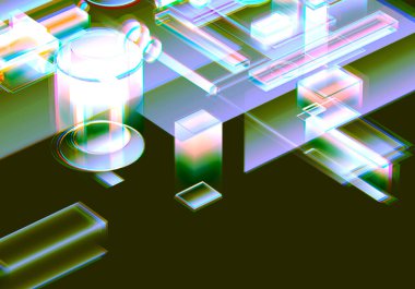 Verilerin 3 boyutlu görselleştirilmesi ve teknik arızalar. Soyut teknoloji yeniliği gelecekteki dijital arka plan. 3d oluşturma.