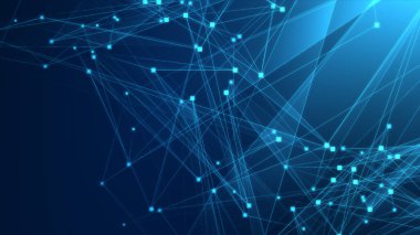 Teknoloji geçmişine sahip soyut mavi çokgen teknoloji ağı. Soyut noktalar ve satır dokusu arka planı. 3d oluşturma.