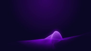 Nokta mavi mor dalga çizgisi, ışık eğimli koyu arkaplan. Soyut teknoloji büyük veri dijital arkaplanı. 3d oluşturma.