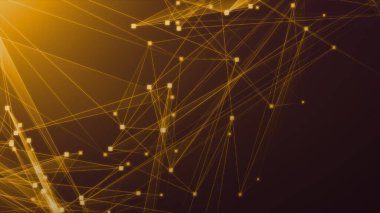 Teknoloji geçmişine sahip soyut turuncu çokgen teknoloji ağı. Soyut noktalar ve satır dokusu arka planı. 3d oluşturma.