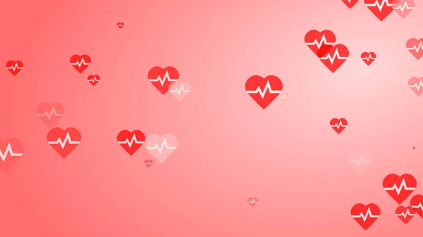 Orvosi Szívverés Pulzus Lapos Fehér Piros Szív Minta Háttér Absztrakt — Stock Fotó