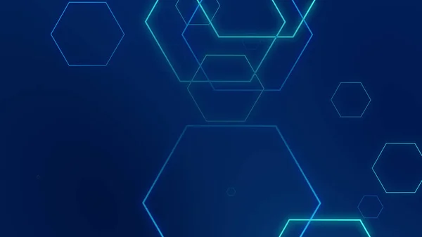 Hexagon Geometriska Blå Neon Ljus Teknik Högteknologiska Mörk Bakgrund Abstrakt — Stockfoto