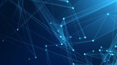Teknoloji geçmişine sahip soyut mavi çokgen teknoloji ağı. Soyut noktalar ve satır dokusu arka planı. 3d oluşturma.